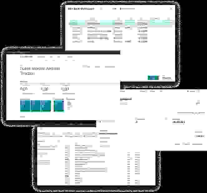 Bildschirmansicht eines Finanzsoftware-Dashboards mit verschiedenen Finanz- und Buchhaltungsinformationen.