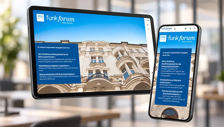 Tablet und Smartphone Mockup des aktuellen Funk Forum Real Estate